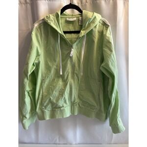 DRESSBARN Women's Wind Breaker Cotton Jacket Sky Light Green White Strips XL